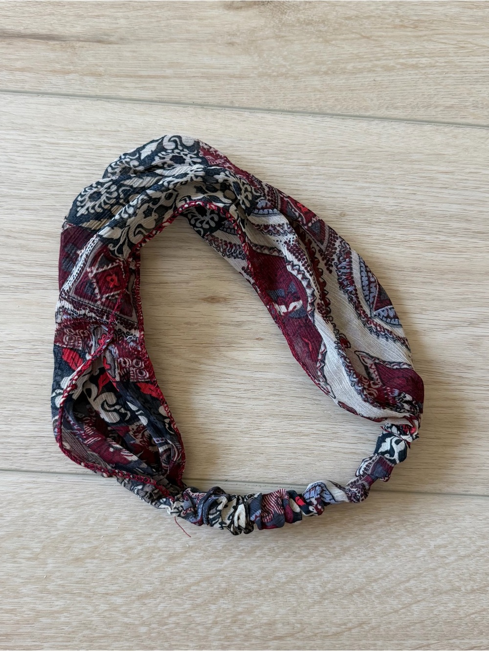 Stylish Paisley Twist Headband - Burgundy, Black & Cream